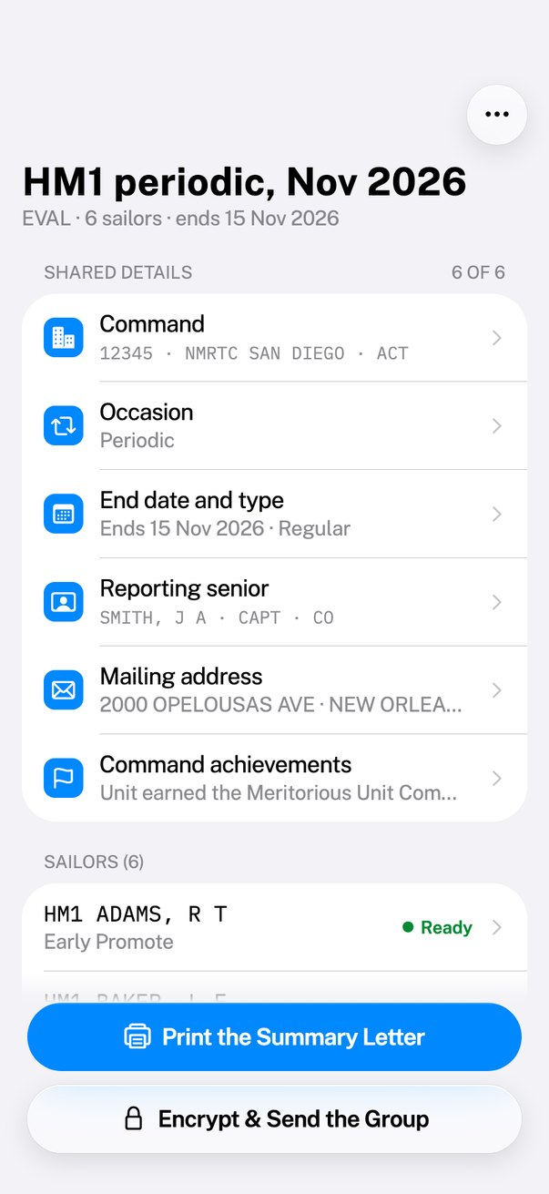A summary group with shared details entered once